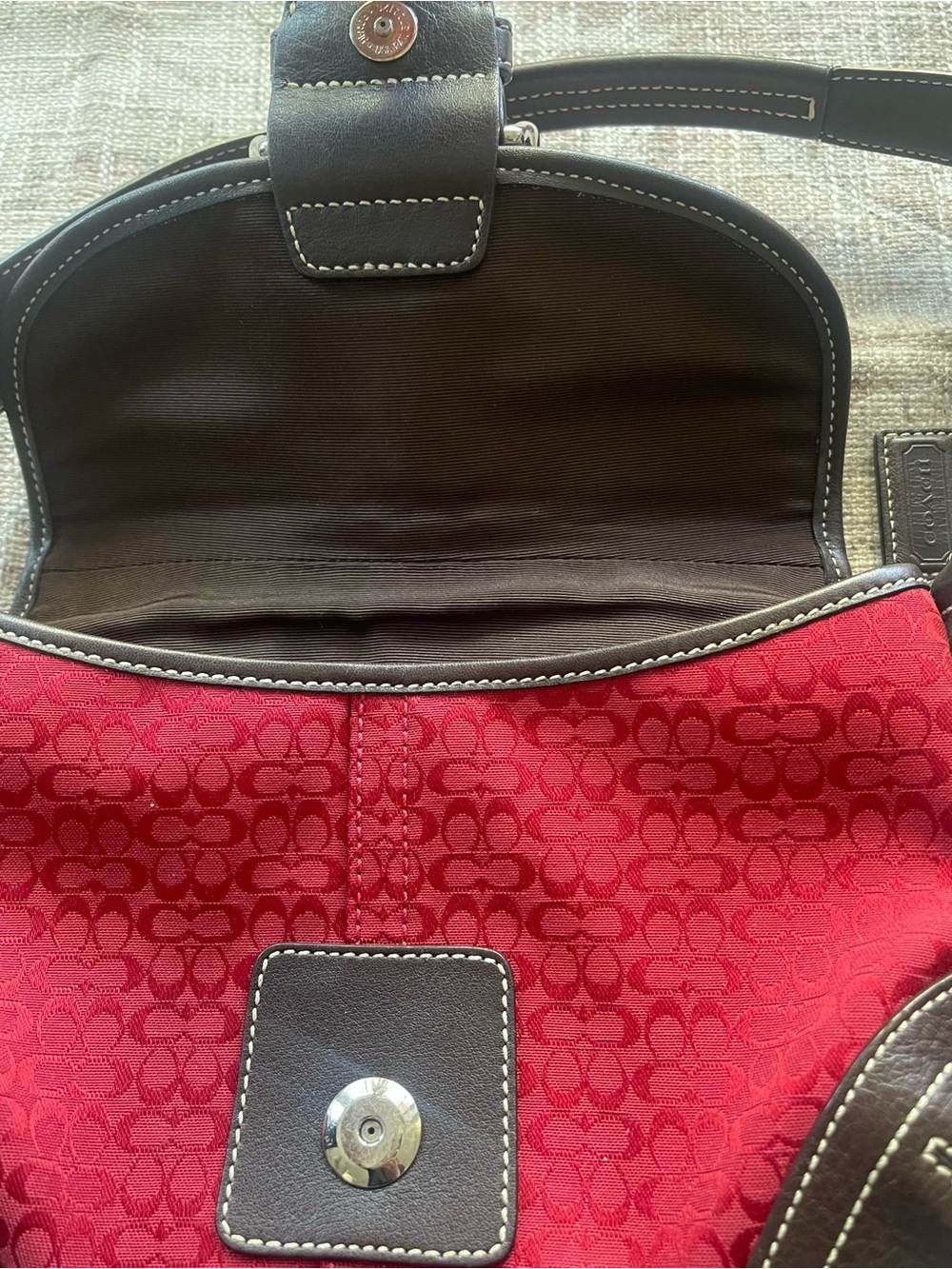 Coach Y2K Red SoHo Hobo Mini Flap Canvas Monogram Bag - Picture 14 of 15
